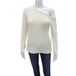 Roi Womens Off Shoulder Geometric Viscose Pullover Ivory Long Sleeve Size S